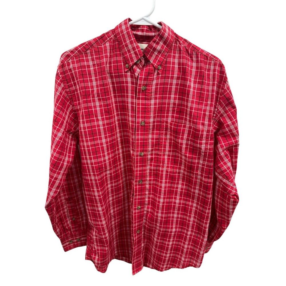 Wrangler Men's Red Plaid Long Sleeve Button-Up Shirt Size S
